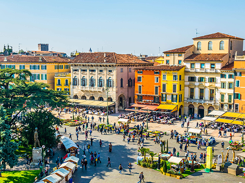 A picture of Piazza Bra square in Verona pictured from above