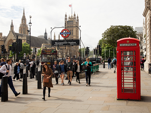 People leaving an Underground station in London, UK