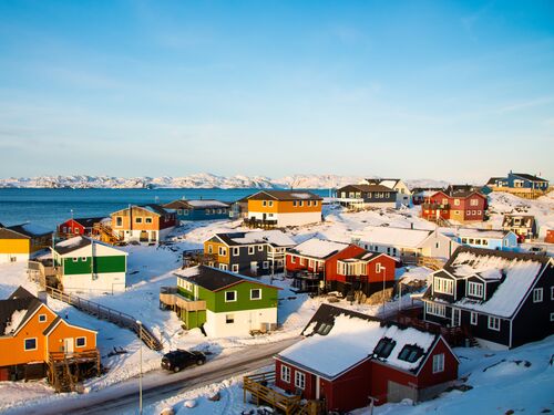 houses in Nuuk, Greenland by the sea