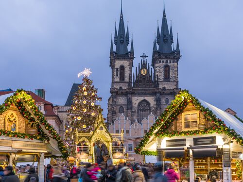 prague in the winter with historical buildings