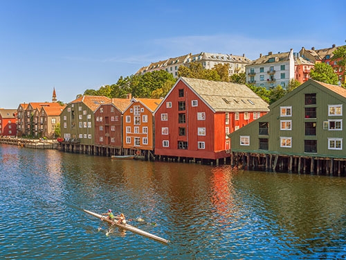 Colorful houses by the Nidelva river in Trondelag