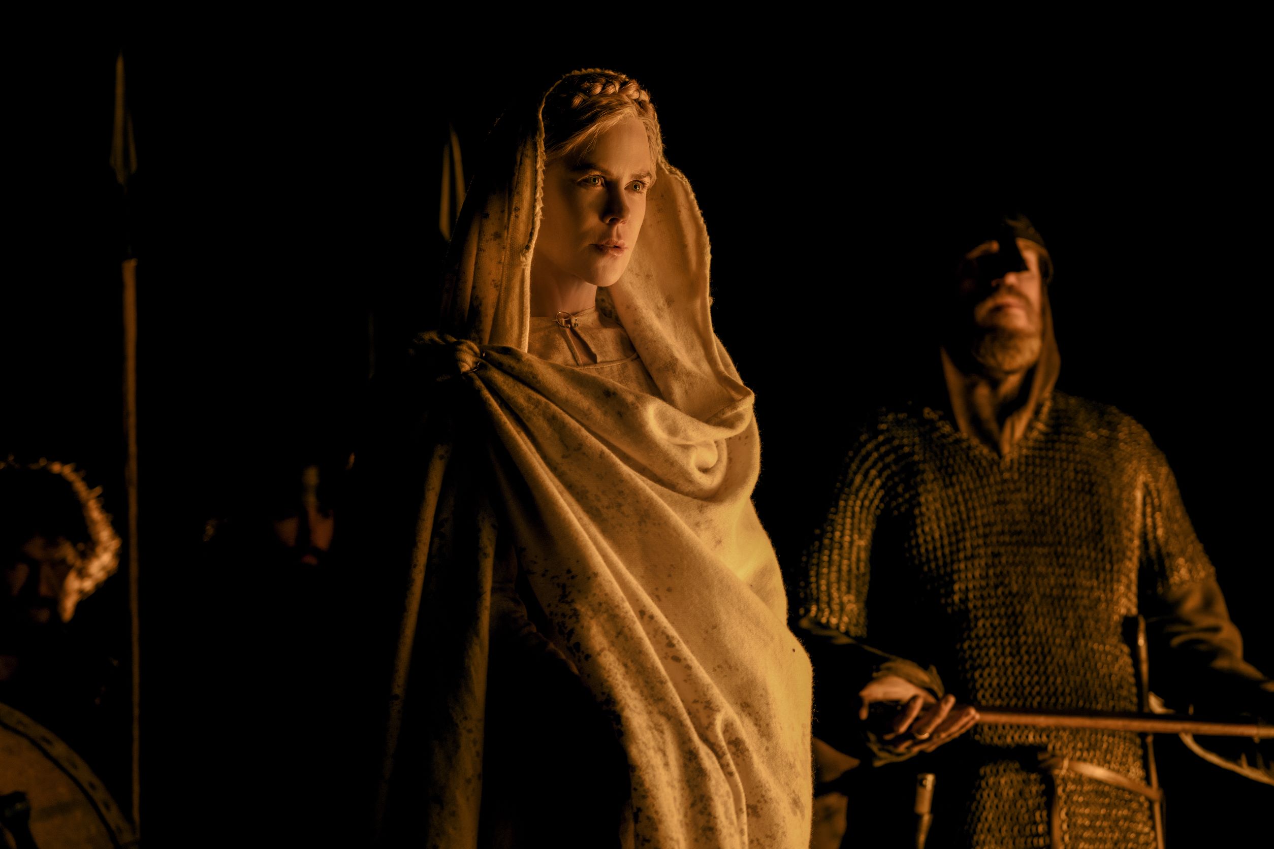 Lowlit image of Nicole Kidman as Queen Gudrun in The Northman movie