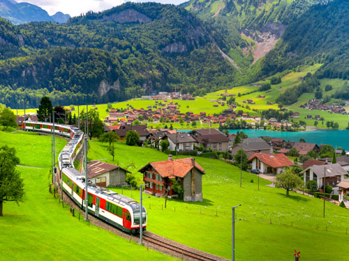 train through swiss mountains