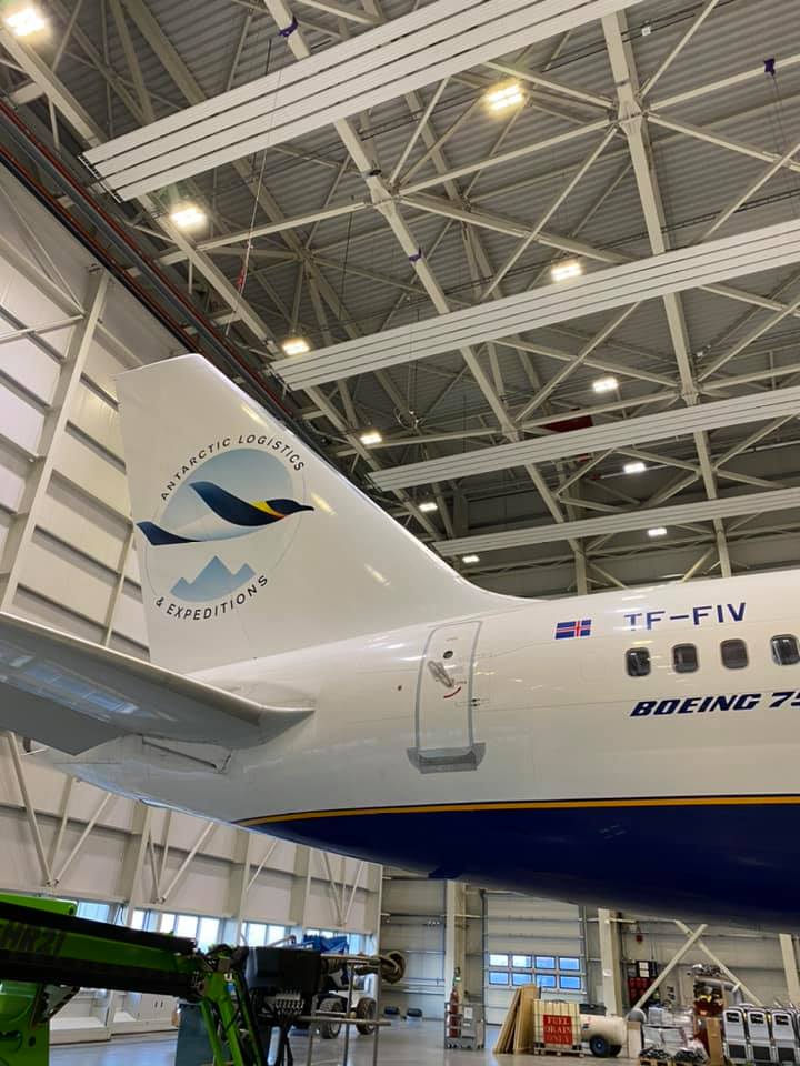 Icelandair aircraft tail with new logo from Antarctic Logistics & Expeditions data-verified=