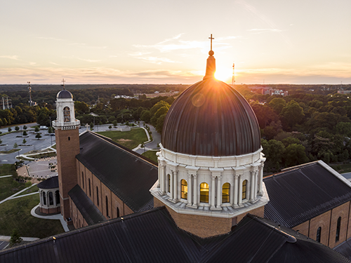 The Holy Name of Jesus Cathedral in Chapel Hill, here pictured from an overhead view 