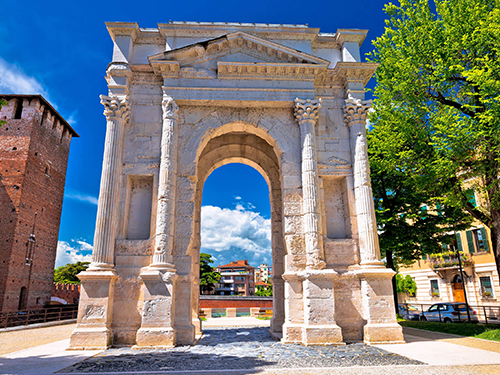 Arco dei Gavi in Verona pictured on a bright blue sunny day