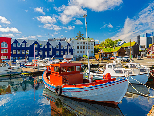 Boats dock in the harbour at Tórshavn, Faroe Islands
