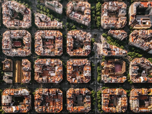 an aerial view of apartment blocks in Barcelona