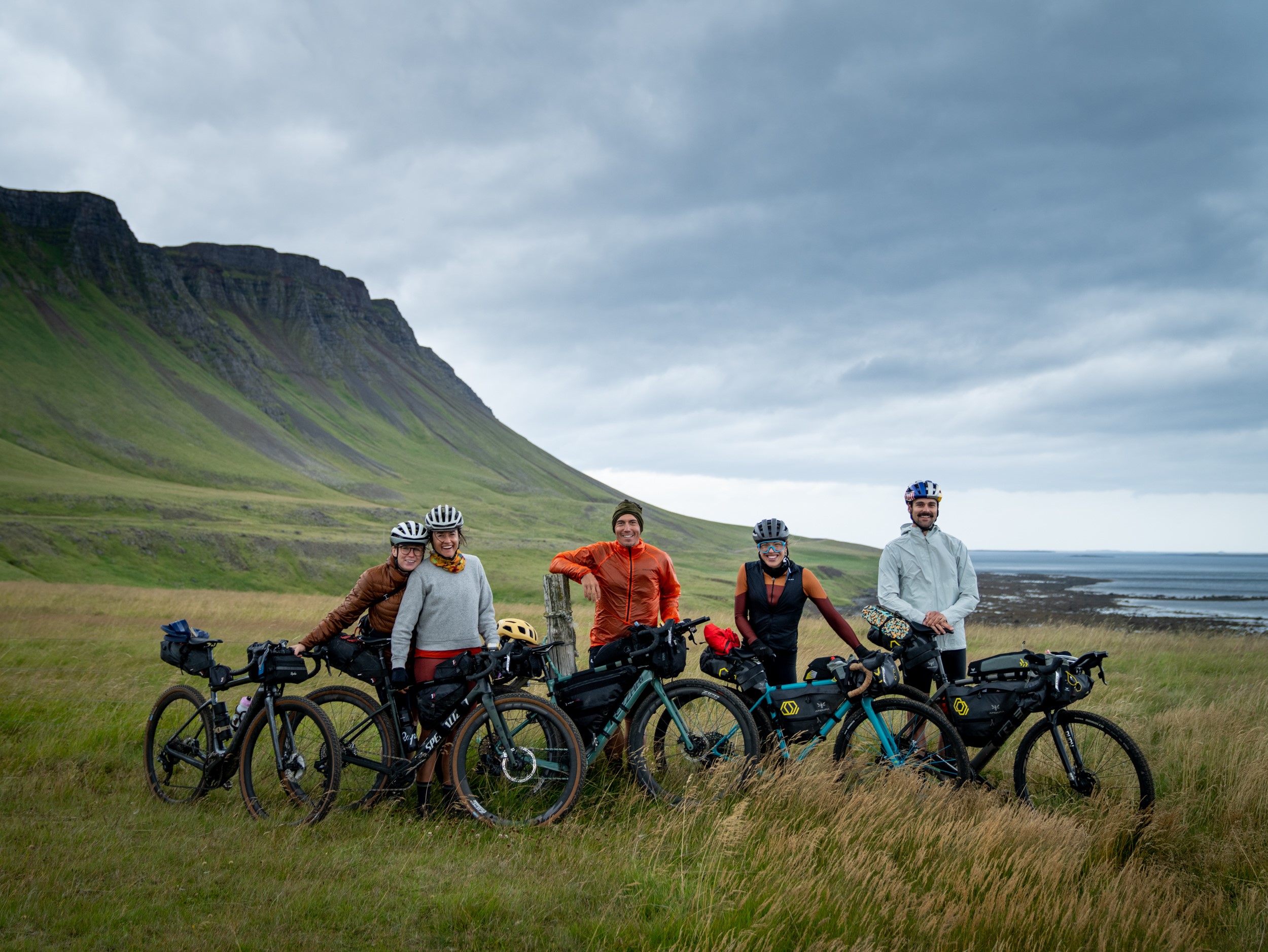 Cyclist Chris Burkard and friends cycling in the Westfjords