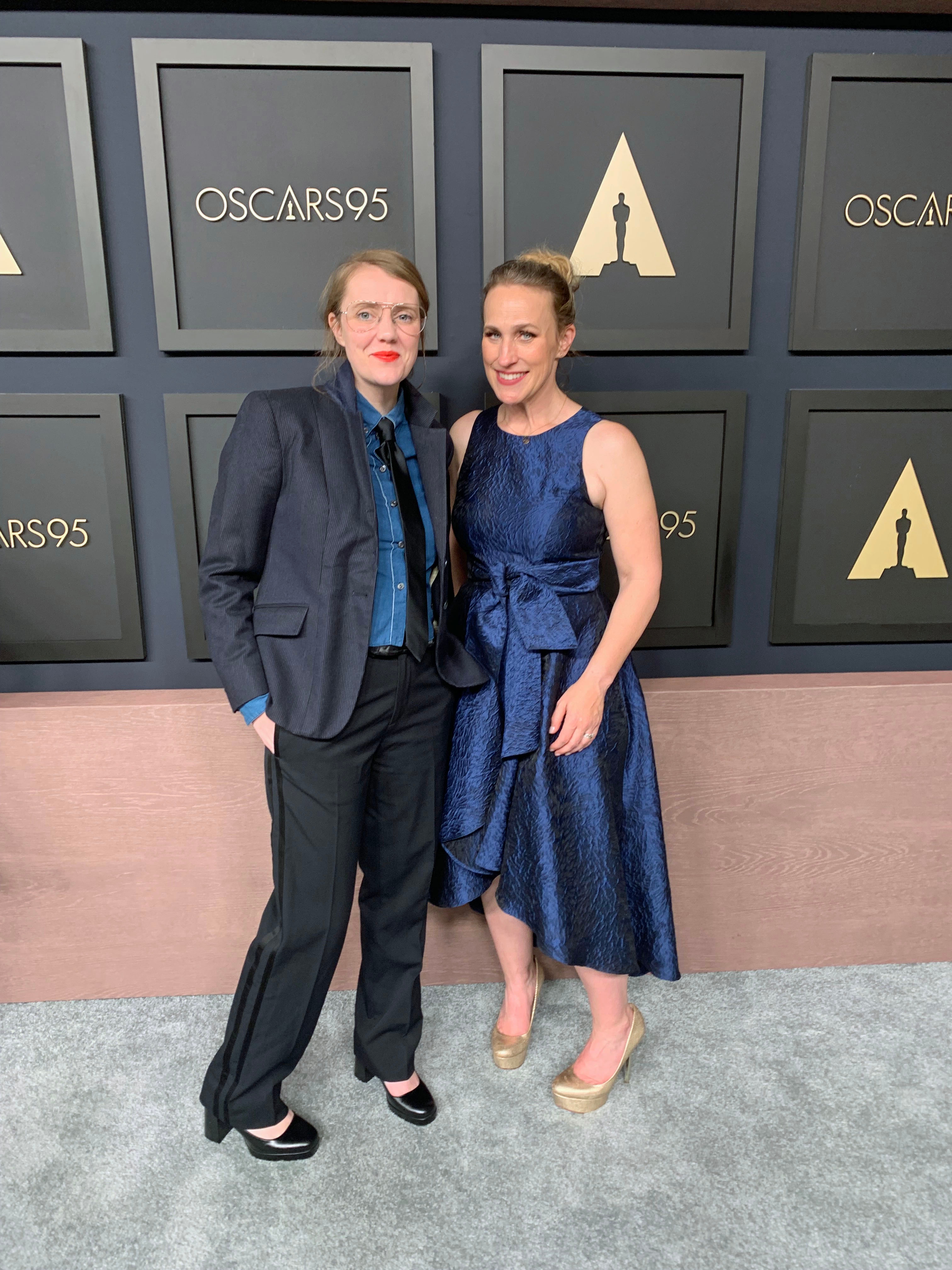 Sara Gunnarsdóttir (left) and Pamela Ribon (right) at the 95th Oscar Nominees Luncheon, February 2023