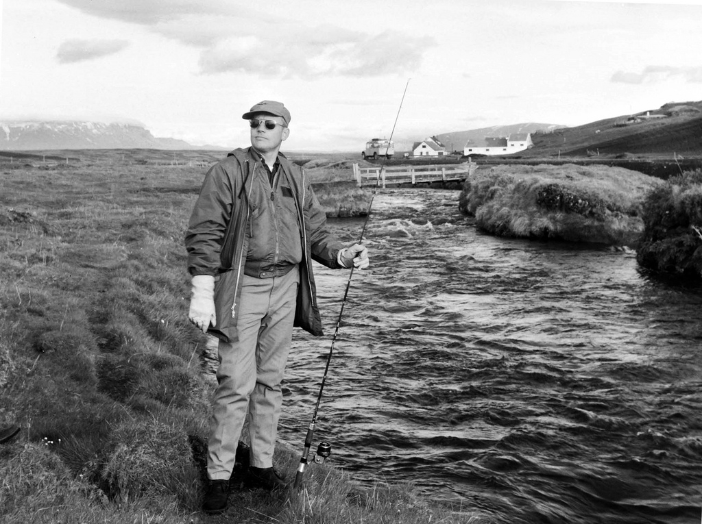 Neil Armstrong pictured fishing by a stream famous for salmon in the Icelandic nature