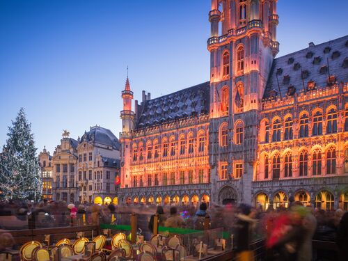 a winter market in historical Brussels