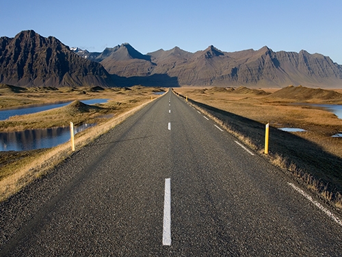 route 1, the main highway in Iceland, leads off into the mountains