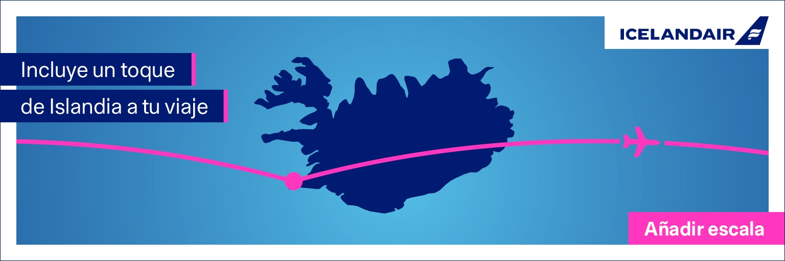 Imagen azul con un mapa de Islandia y el texto: Incluye un poco más de Islandia en tu viaje. Añade una escala.