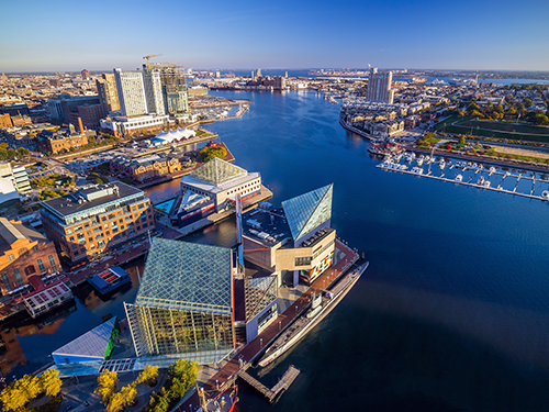 A birds eye view of the city of Baltimore , USA 