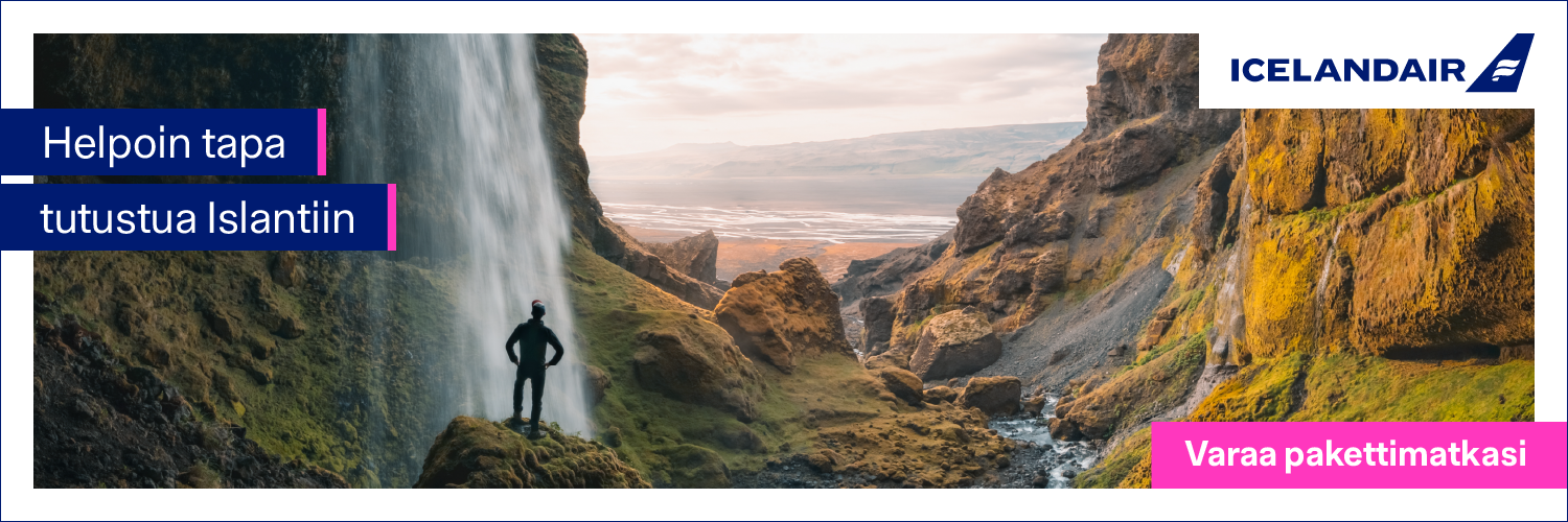 bannerikuva ja teksti: helpoin tapa nähdä Islanti. Varaa lomapakettisi jo tänään.