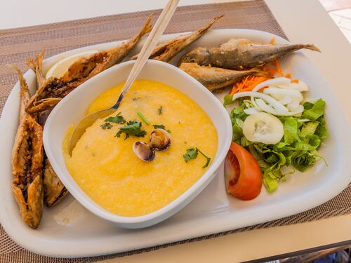 a colourful plate of seafood