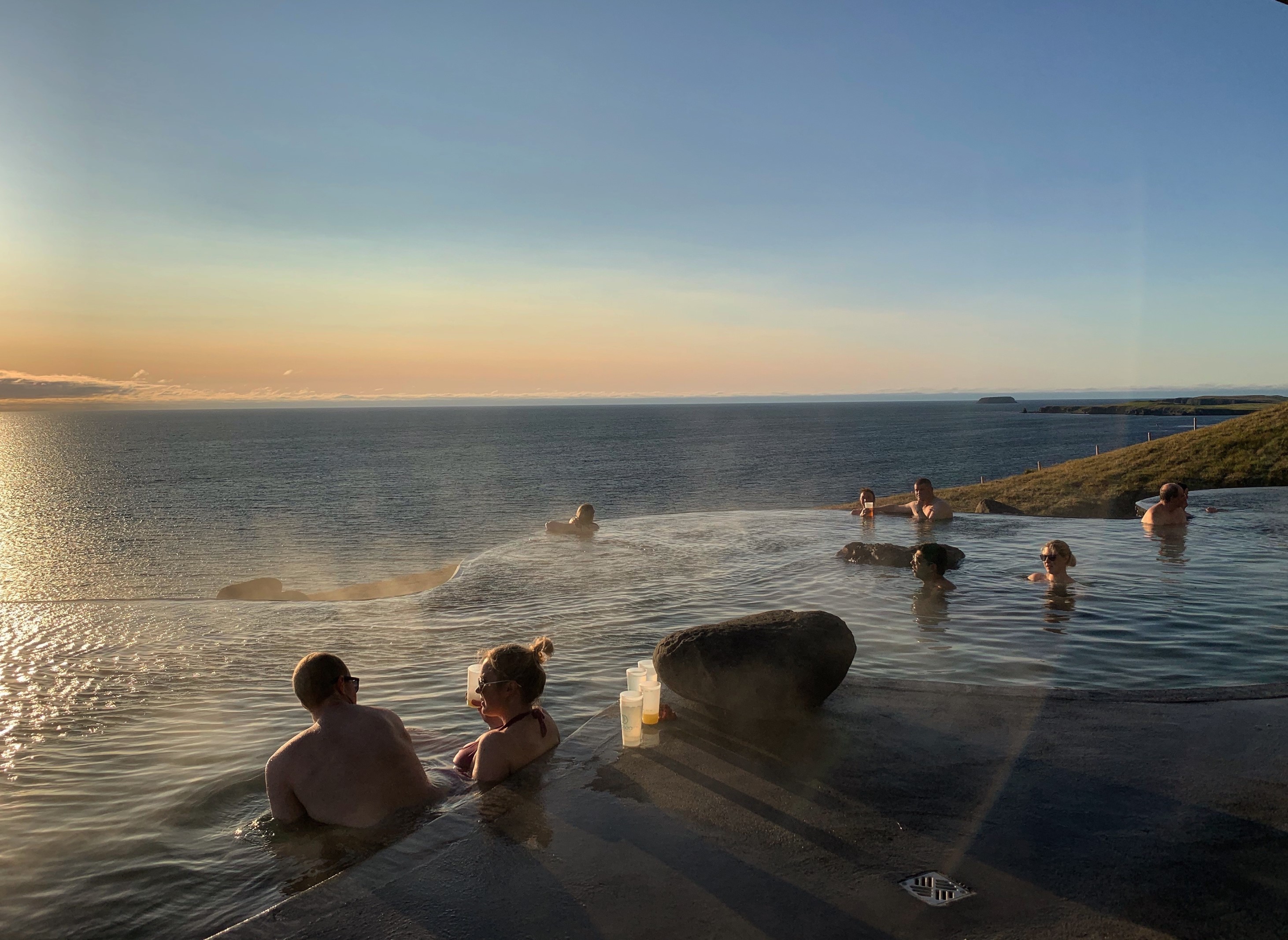 Swimmers relax in the geothermal pools of GeoSea