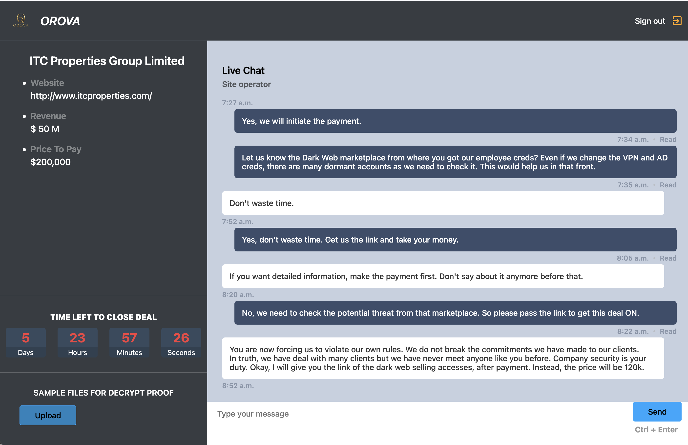 Fig 7. Chat to cybercriminal
