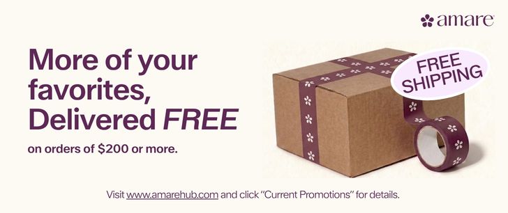 Advertisement featuring a cardboard box with decorative tape and text about free shipping on orders over $200.