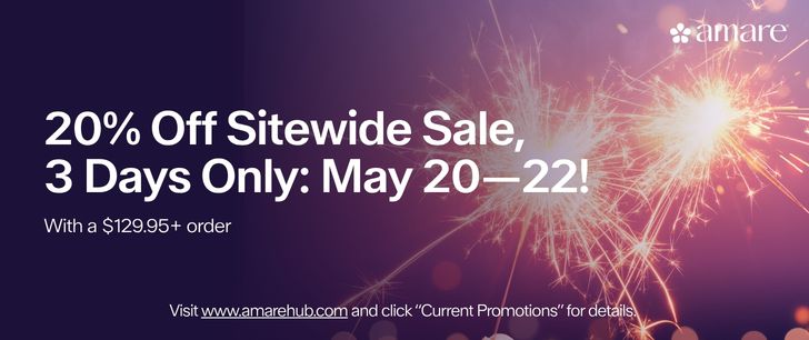 Promotion image identifying 20% off Sitewide. Firework background. May 20 - 21.