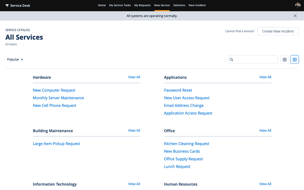 Service Catalog for IT Service Management (ITSM) SolarWinds