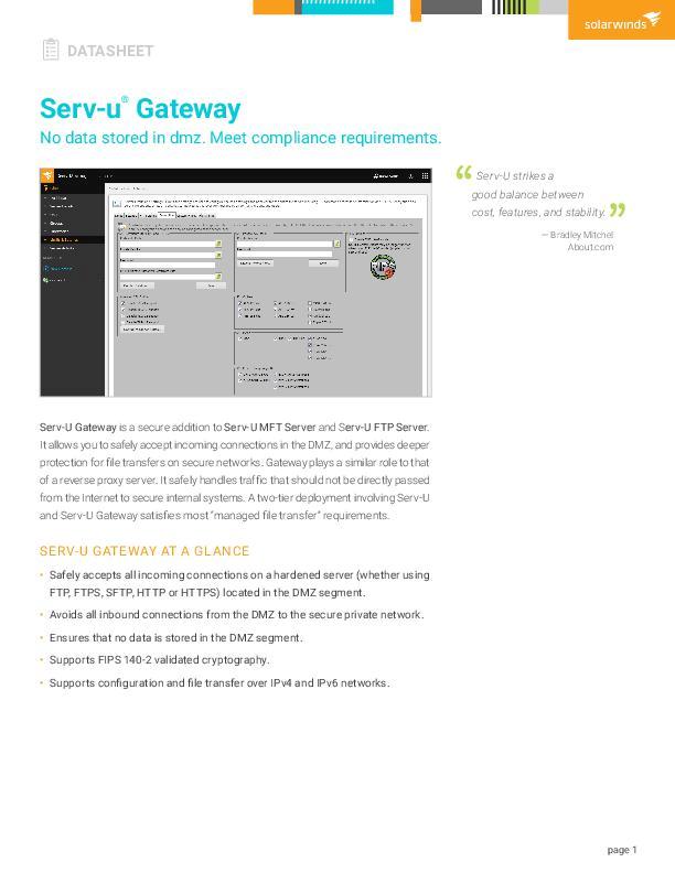 ServU Gateway Datasheet SolarWinds