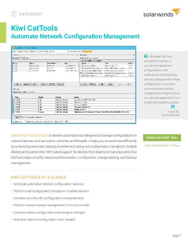 Kiwi CatTools Datasheet | SolarWinds