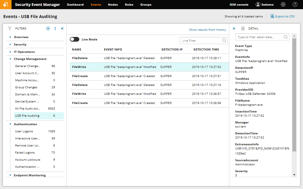 SolarWinds Security Event Manager Screenshot