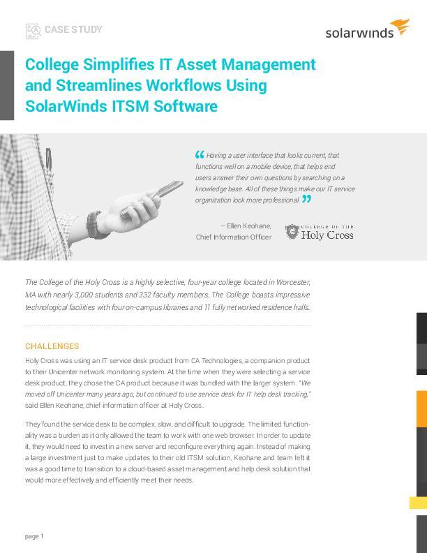 College Simplifies IT Asset Management and Streamlines Workflows Using Samanage ITSM Software - pdf preview