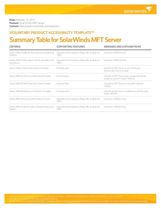 VPAT Datasheet Serv-U MFT Server - pdf preview