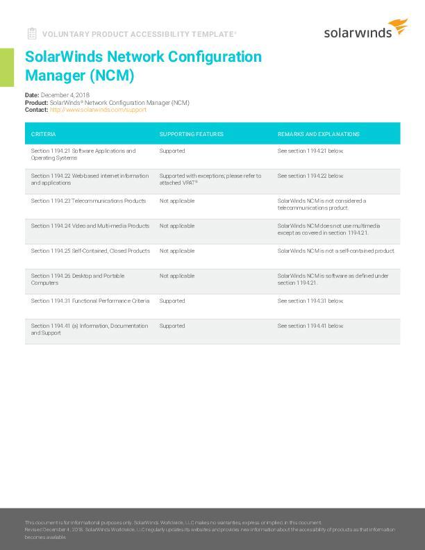 Datasheet VPAT Network Configuration Manager (NCM) - pdf preview