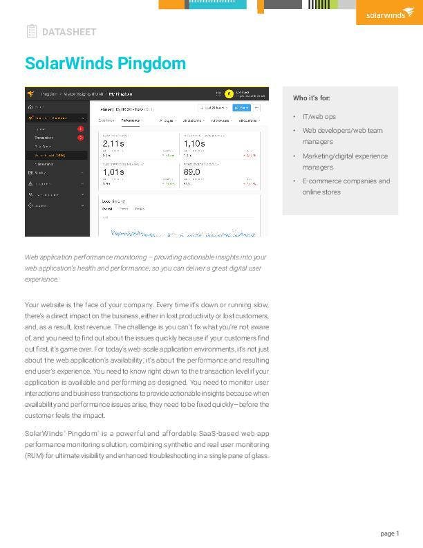 Pingdom Datasheet - pdf preview Pingdom Datasheet - pdf preview