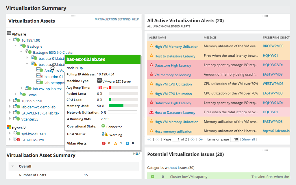 Virtualized Application Performance Pack by SolarWinds - Embedded Tree Menu - Virtualization Manager Tree Menu Tab 8 Image