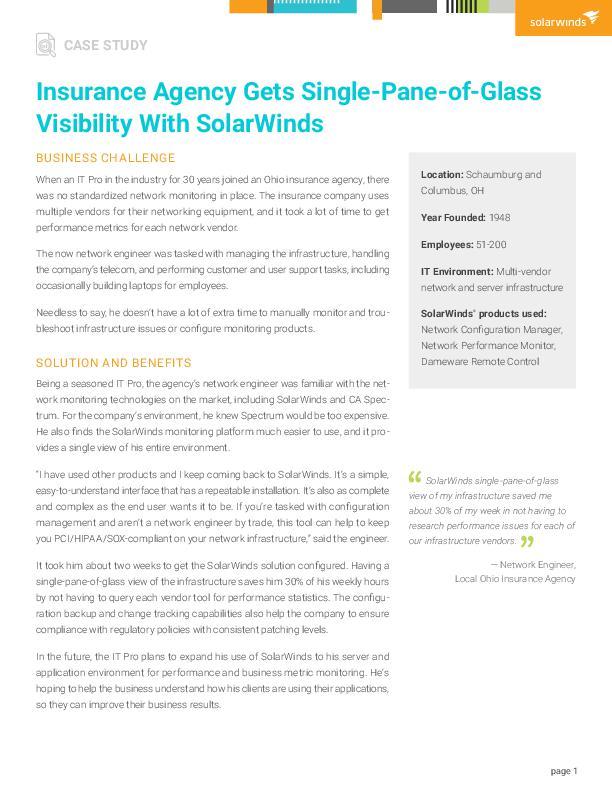 Insurance Agency Gets Single Pane of Glass Visibility with SolarWinds - pdf preview