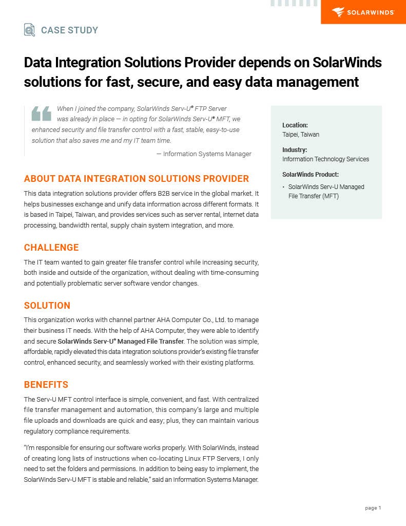 Data Integration Case Study Solarwinds Data Integration Case Study Solarwinds