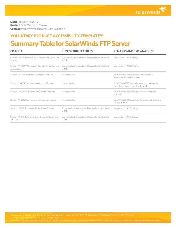 VPAT Datasheet Serv-U FTP Server - pdf preview