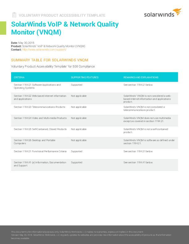 Voluntary Product Accessibility Template VoIP Network and Quality Manager (VNQM) - pdf preview