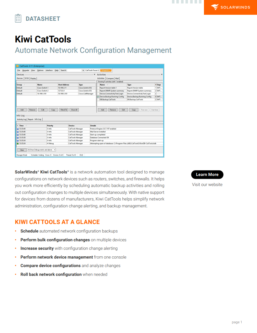 Kiwi CatTools Datasheet | SolarWinds