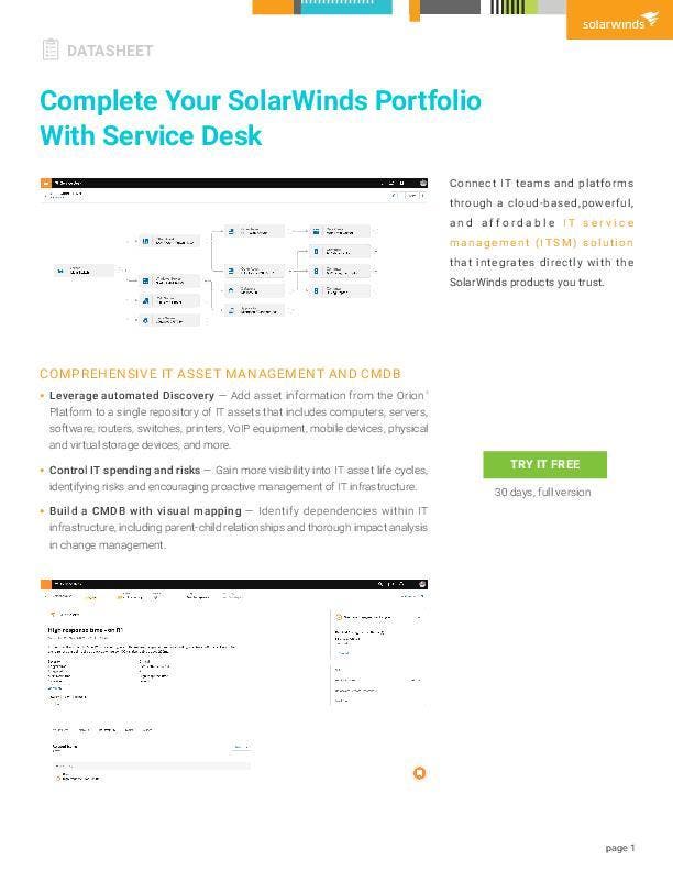 Complete Your SolarWinds Portfolio With Service Desk - pdf preview Complete Your SolarWinds Portfolio With Service Desk - pdf preview