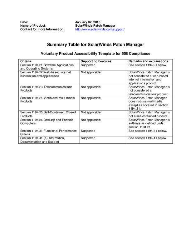 VPAT Datasheet Patch Manager VPAT SolarWinds
