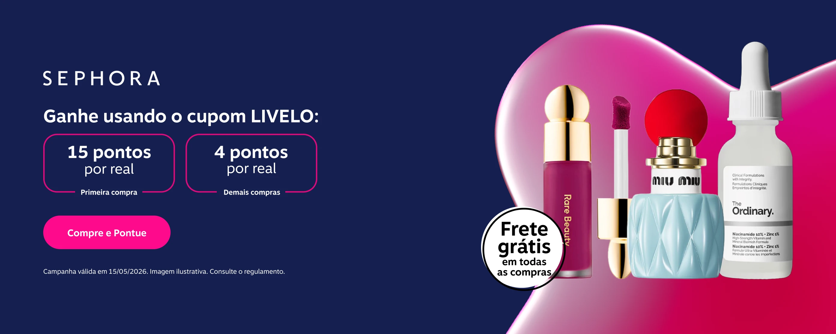 Frete grátis em todas as compras. Ganhe usando o cupom LIVELO: 15 pontos por real para primeira compra e 4 pontos por real para demais compras