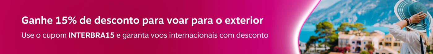 Ganhe 15% de desconto para voar para o exterior: Use o cupom INTERBRA15 e garanta voos internacionais com desconto, imagem clicável, ir para https://www.livelo.com.br/viagens/passagens