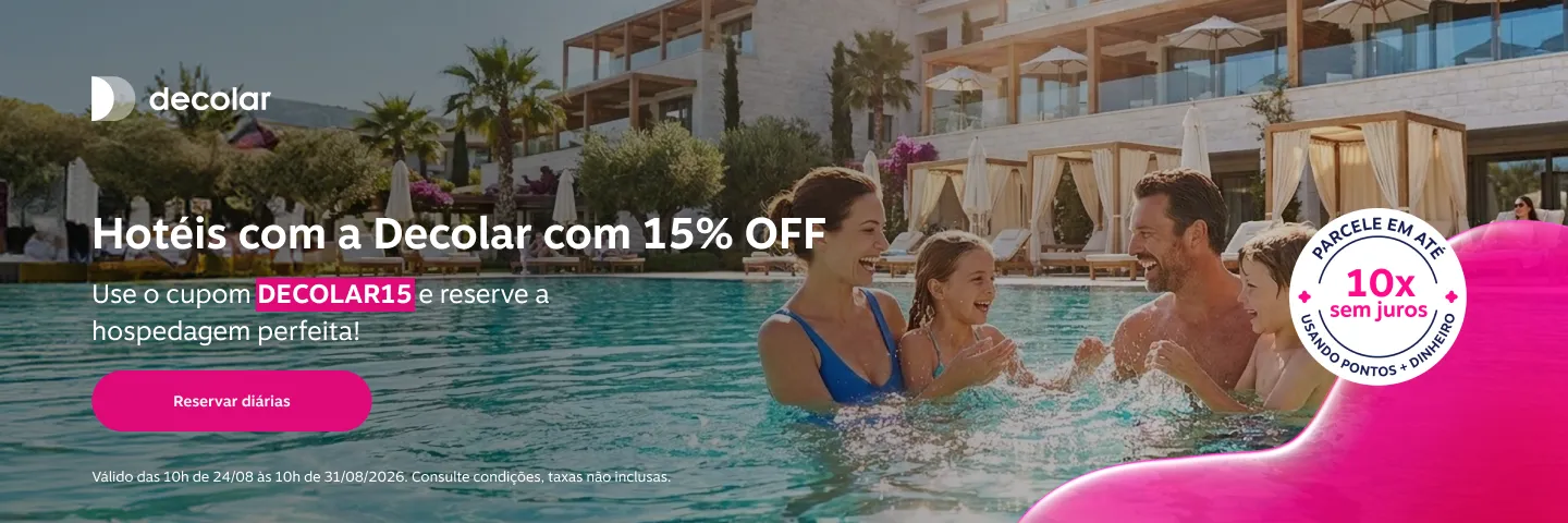 Hotéis na Decolar com 15% OFF. Use o cupom DECOLAR15 e reserve a hospedagem perfeita!