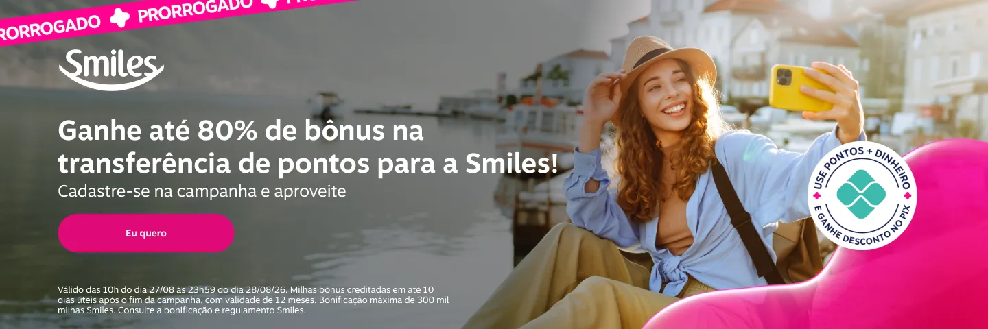 Ganhe até 80% de bônus na transferência de pontos para a Smiles! Cadastre-se na campanha e aproveite