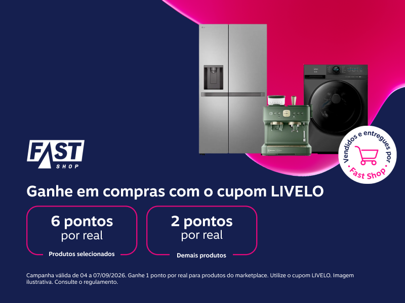 Ganhe em compras com o cupom LIVELO: 6 pontos por real em produtos selecionados e 2 pontos por real para demais produtos