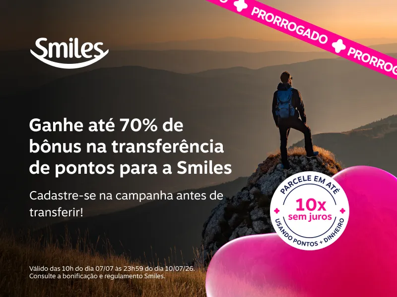 Ganhe até 70% de bônus na transferência de pontos para a Smiles. Cadastre-se na campanha antes de transferir!