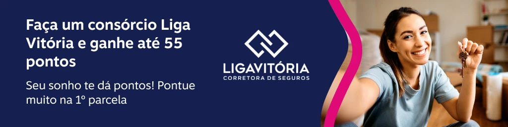 Faça um consórcio Liga Vitória e ganhe até 55 pontos. Seu sonho te dá pontos! Pontue muito na 1º parcela, imagem clicável, ir para https://pontos.livelo.com.br/ganhe-pontos-compre-pontue-partner/ligavitoria/LVC