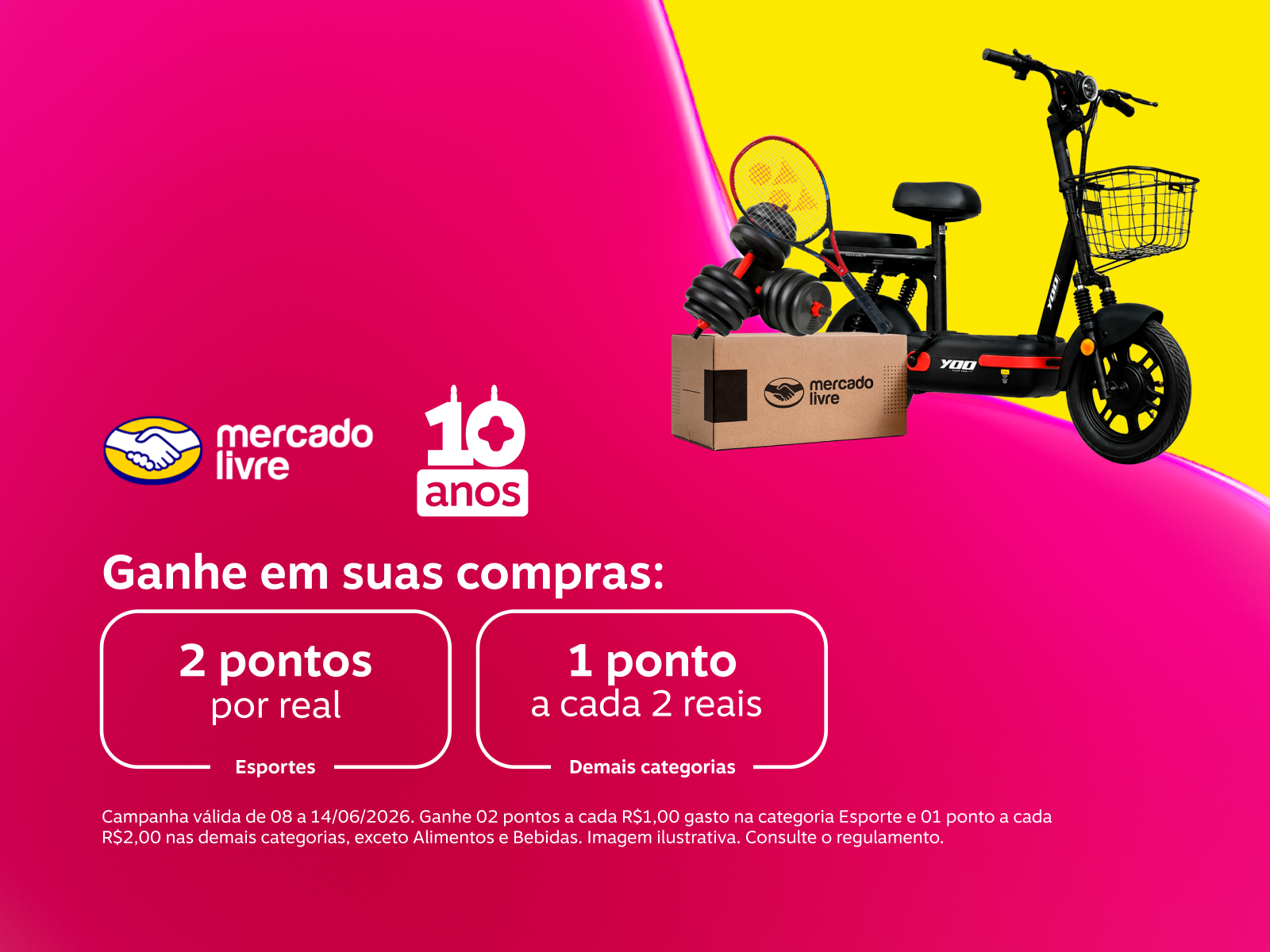 Ganhe em suas compras no Mercado Livre: 2 pontos por real em Esportes e 1 ponto a cada 2 reais demais categorias 
