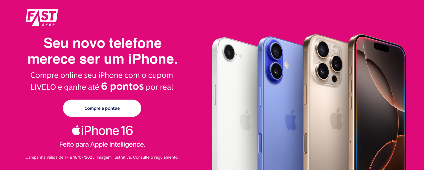 Compre o seu iPhone e ganhe 6 pontos por real com o cupom LIVELO na Fast Shop. Ganhe 2 pontos por real nos demais produtos 